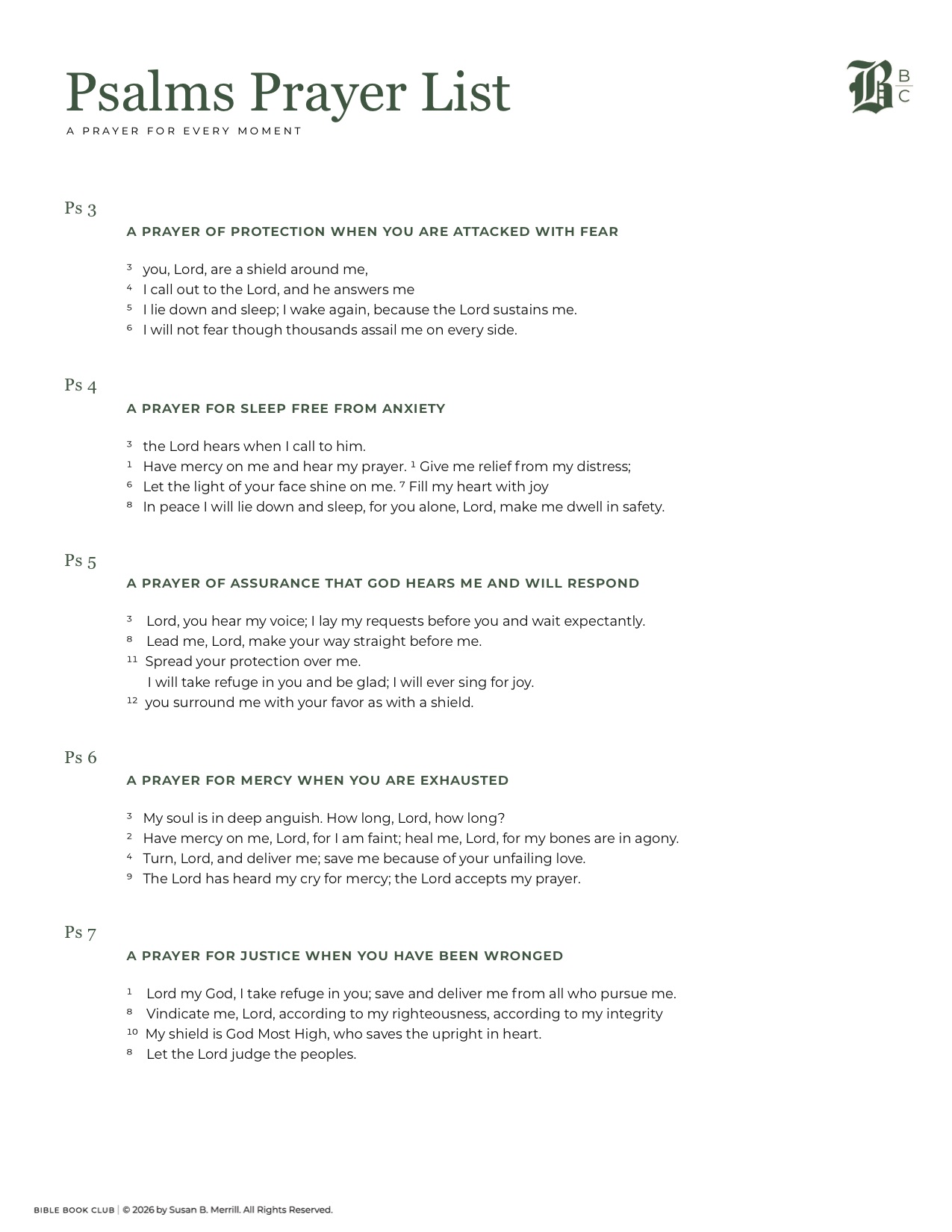 Psalms Prayer List