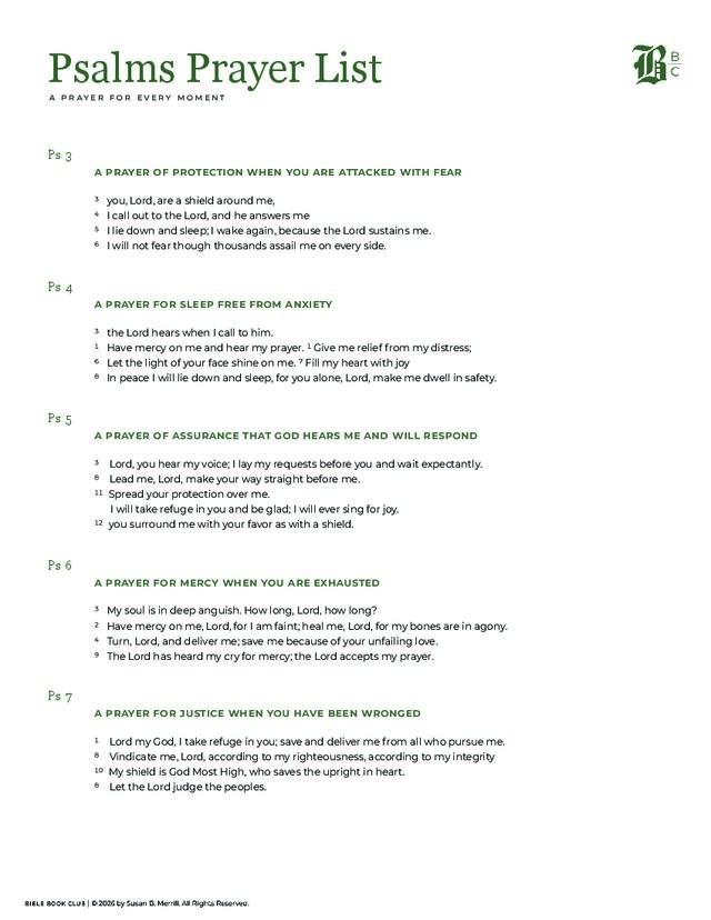Psalms Prayer List