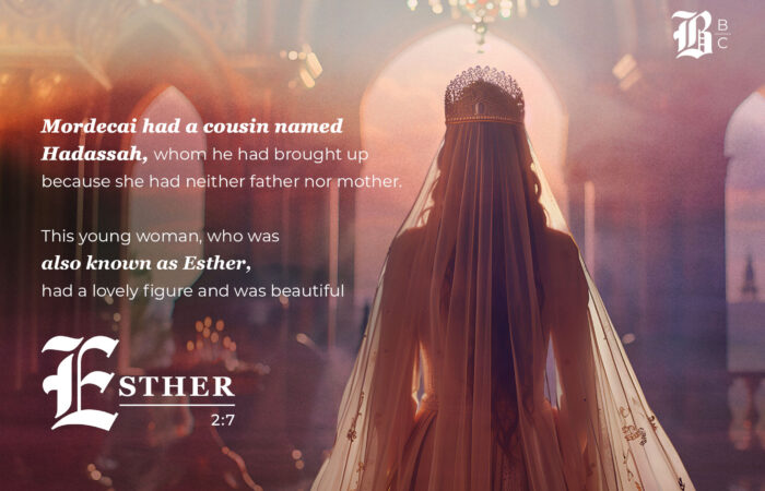 Esther 2 commentary image showing a veiled, crowned woman facing a golden light, symbolizing Esther's transformation.