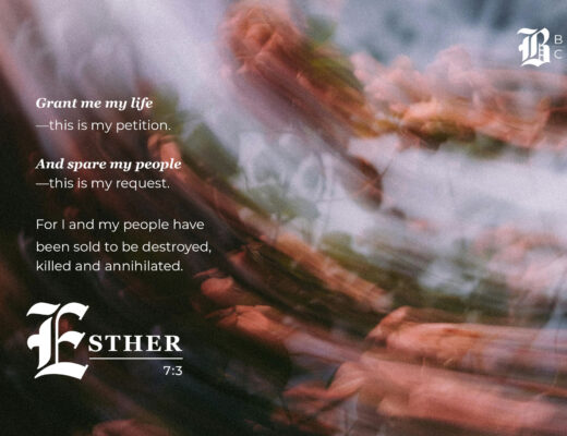 Esther 6 commentary graphic: Esther 7:3 quote, "Grant me my life, and spare my people."