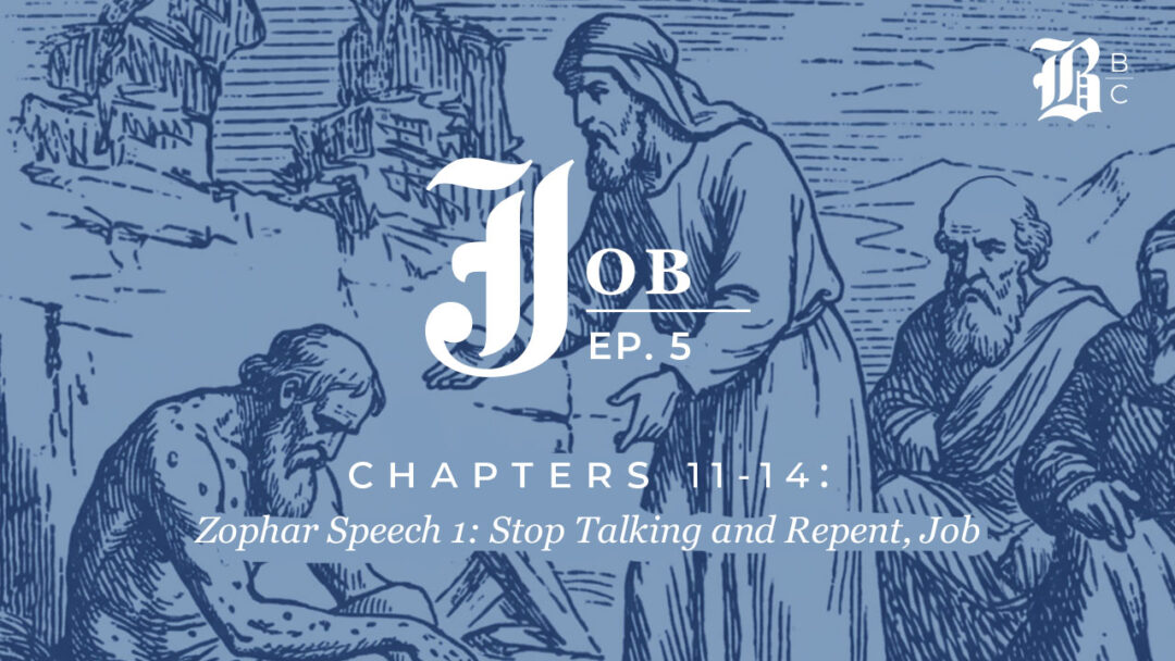 Bible Book Club Episode 5 featured image for Job 11–14 showing Job on the ash heap with his three friends