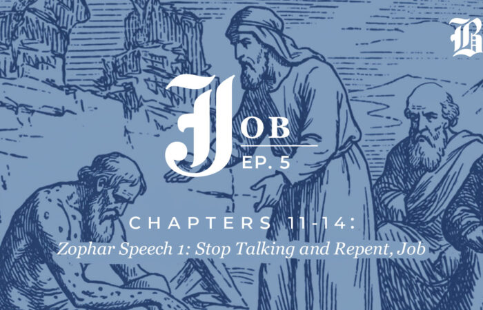 Bible Book Club Episode 5 featured image for Job 11–14 showing Job on the ash heap with his three friends